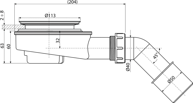 Сифон для душевого поддона А-491 CR заниженный, хромированный