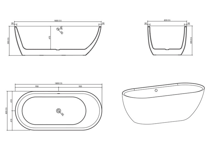 Акриловая ванна BELBAGNO BB203-1800-830