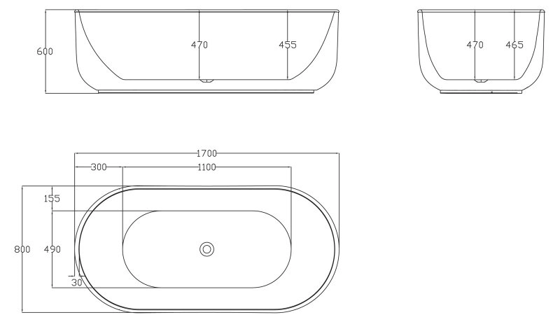 Акриловая ванна BELBAGNO BB401-1700-800