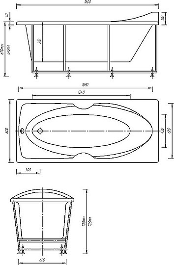 Акриловая ванна Европа 180х80 (каркас+слив) Без экрана EVR180-0000006