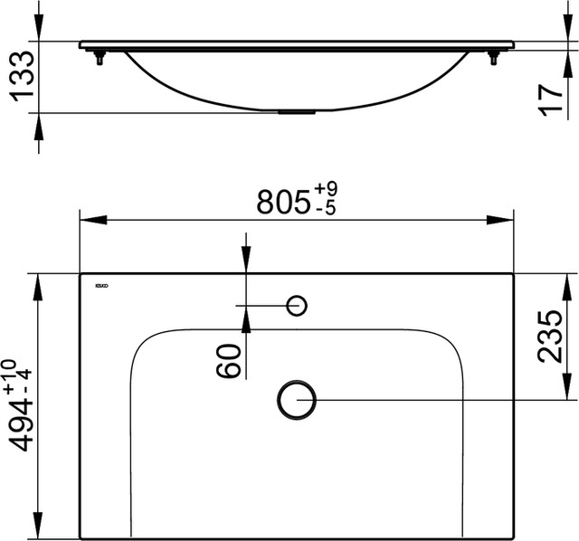 Умывальник керамический 805x17x493мм, с отверстием под смеситель Clean Plus Plan 32960318001