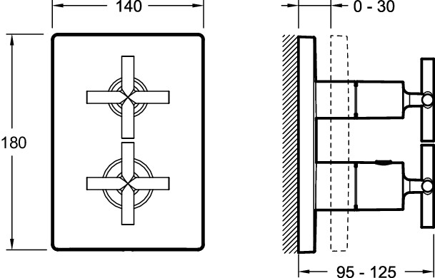 Термостат. смеситель на 2 выхода с запорным клапаном, хром MODULO E75395-CP