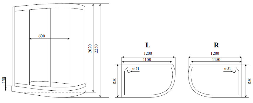 Душевая кабина Standart Т-6602 Black L (120*85*220)