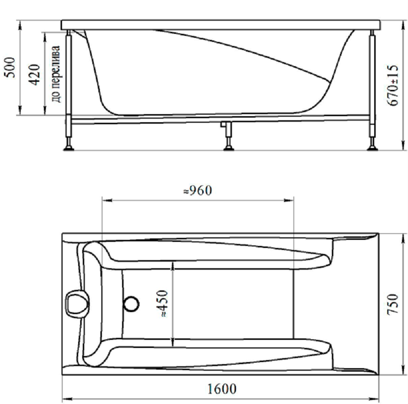 Ванна с гидромассажем Фелиция 160х75 (КЛАССИК),панель СКАНД,карк,слив-пер 2-75-2-0-9-204