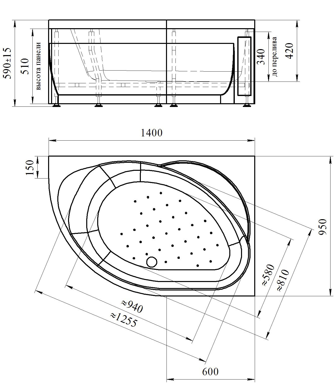 Ванна с гидромассажем Мелани правая (КЛАССИК),панель/каркас/сл-п 2-75-2-2-0-212