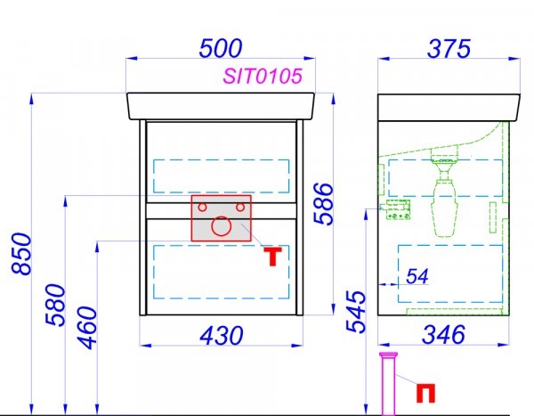 Тумба - умывальник подвесная Сити , цвет дуб балтийский CI0105DB