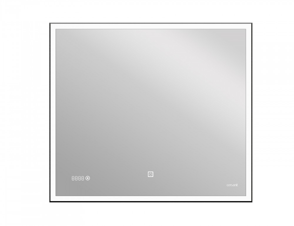 Зеркало LED 011 design 100x80 с подсветкой часы металл. рамка прямоугольное KN-LU-LED011*100-d-Os