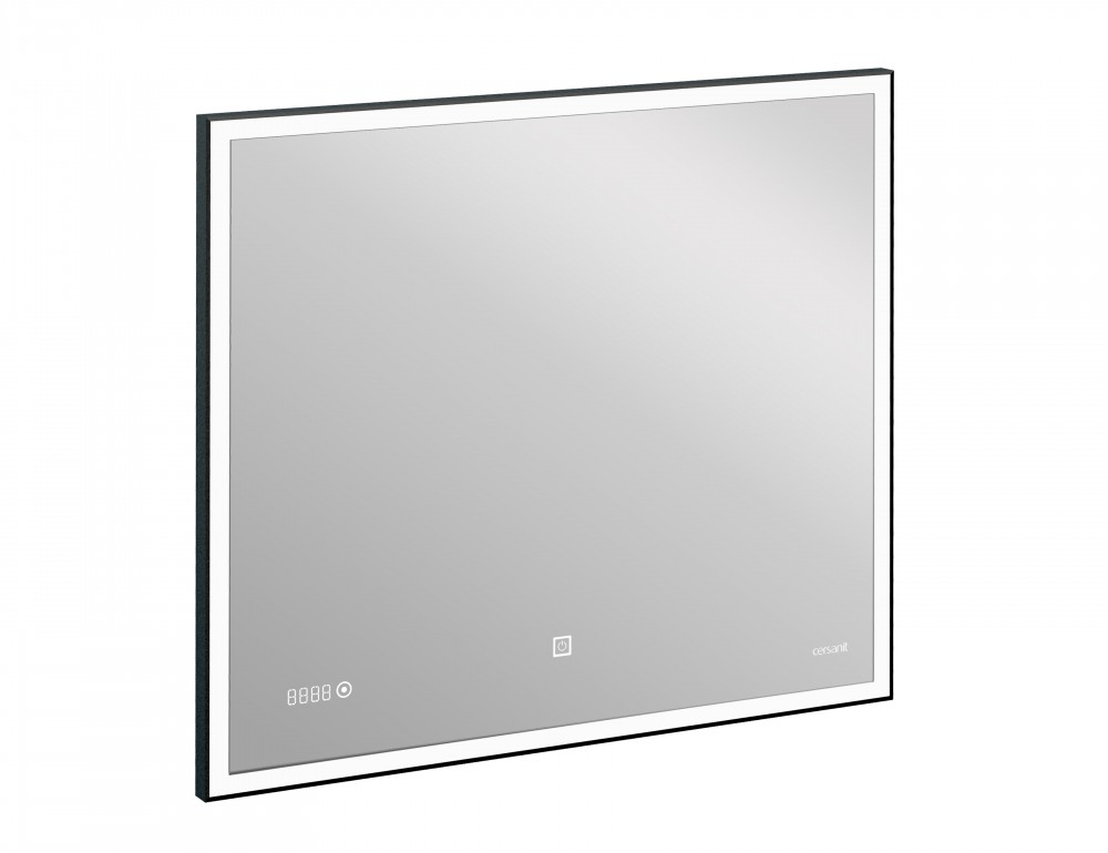 Зеркало LED 011 design 100x80 с подсветкой часы металл. рамка прямоугольное KN-LU-LED011*100-d-Os