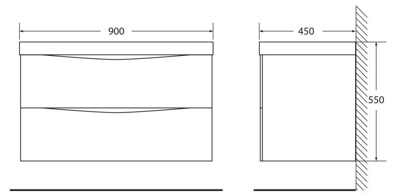 База под раковину подвесная, MARINO, Rovere Moro, 900x450x500, MARINO-900-2C-SO-RW-P