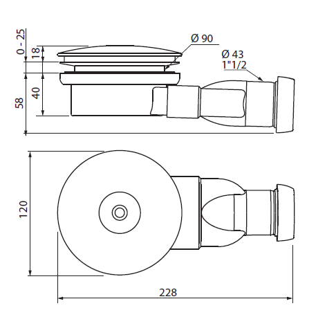 Сифон для душевых поддонов с мембраной (сухой)универсальный, крышка хром CZR-03-90