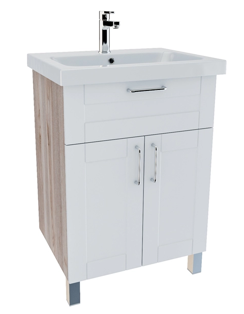 Тумба с умывальником 60 см New Sena NSE60W2i95K белая/под дерево