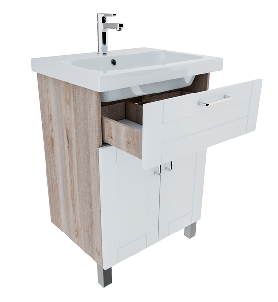Тумба с умывальником 60 см New Sena NSE60W2i95K белая/под дерево