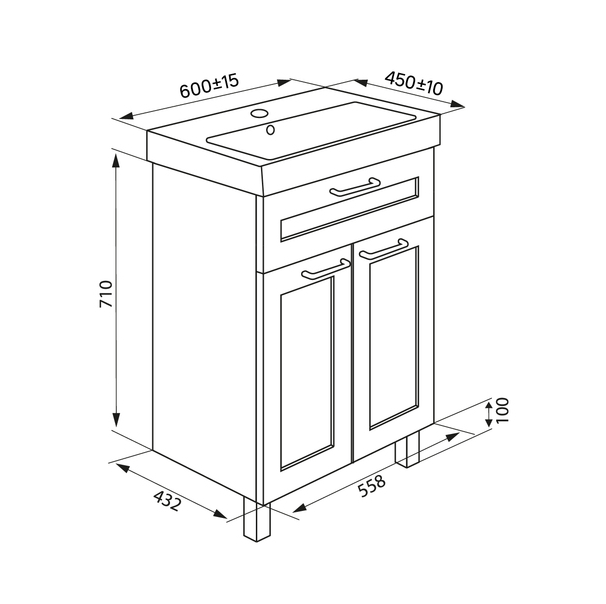 Тумба с умывальником 60 см New Sena NSE60W2i95K белая/под дерево