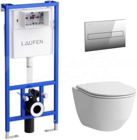 Унитаз подвесной ПЭК Pro Rimless + инсталляция+кнопак+сиденье 8.6996.6.000.000.R Laufen