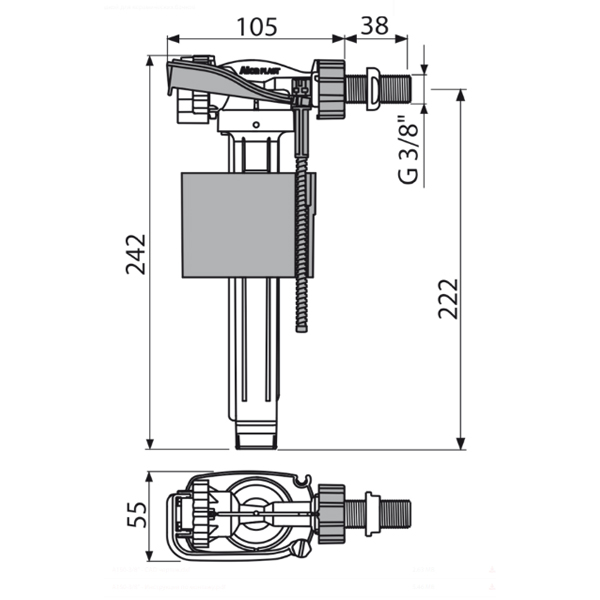 Впускной механизм с боковой подводкой для керамических бачков, арт.A150-3/8