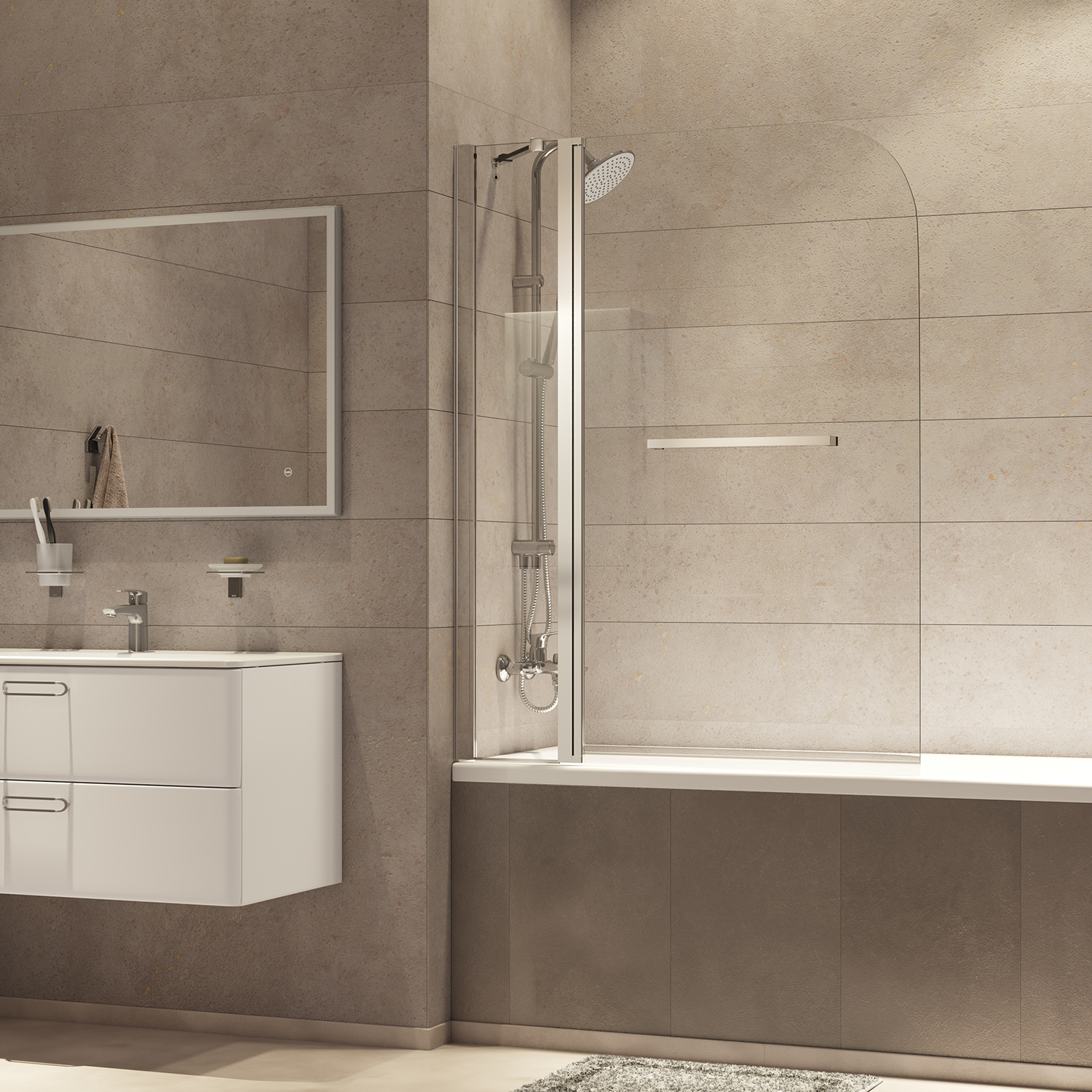 Шторка на ванну Iddis Ray 120 x 140 см распашная, стекло прозрачное, хром, RAY6CS2i90
