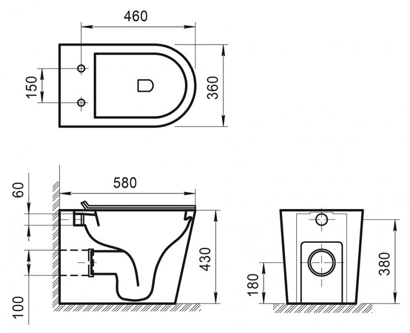 Чаша приставного унитаза FLAY-R BB1003CBR BelBagno