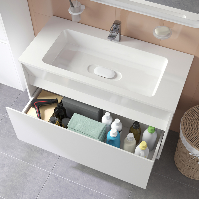 Тумба с умывальником подвесная с ящиком Esper 100 см белая ESP10W0i95K IDDIS