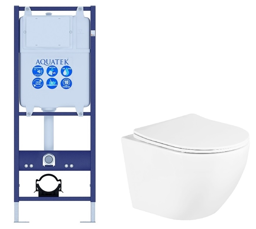 Инсталляция для унитаза Standart 41 113*41*11 Aquatek + Унитаз безободковый с сиденьем BelBagno