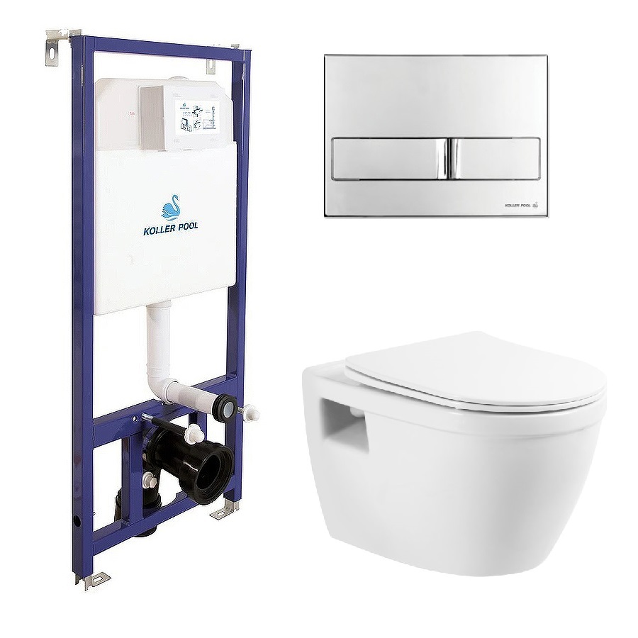 Инсталляция Dune Koller Pool с кнопкой Neon хром глянцевый + Унитаз с сиденьем LOTO BelBagno