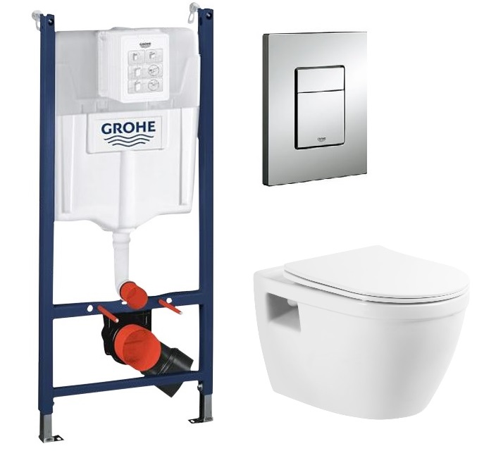 Инсталляция Grohe Rapid SL (кнопка квадрат) + Подвесной унитаз с сиденьем LOTO BelBagno