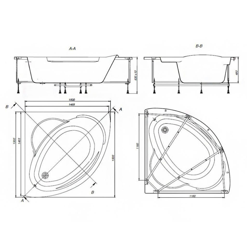Ванна акриловая Bali симметричная 150х150 белая 7248639000 Roca