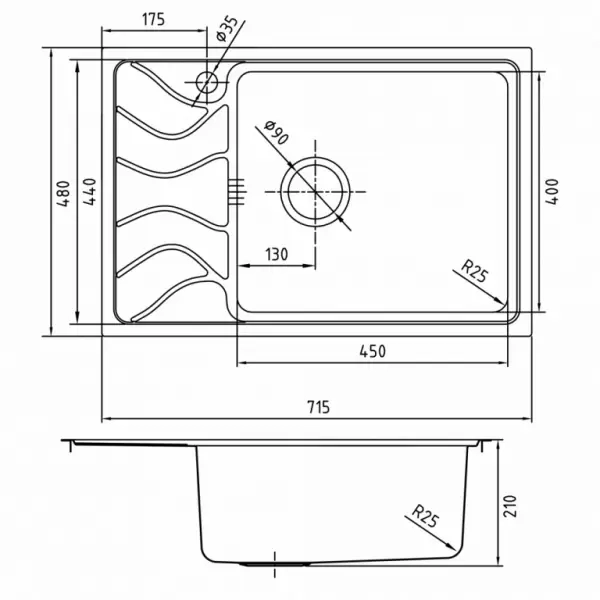 Мойка из нерж стали шелк чаша справа 715*480 Reeva S REE71SRi77