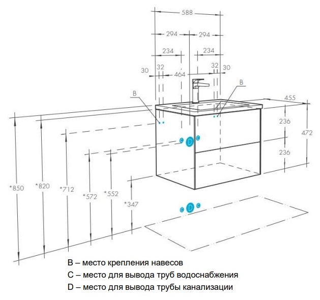 Тумба под умывальник Сохо 60 1A258001AJ010 Aquaton