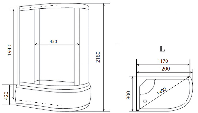 Душевая кабина Eco 1200*800*2180 TE-0720 P L Timo
