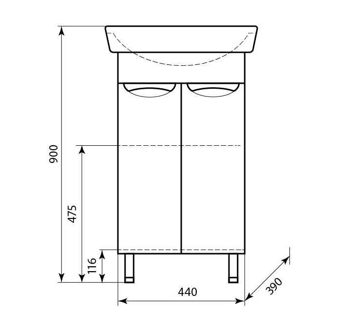 Тумба с раковиной Нео 50 врезная ручка Aqualine
