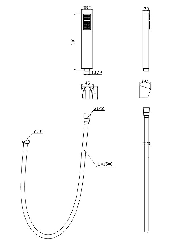 Ручной душ со шлангом и держателем LUCE LUC-DFS-NERO BelBagno