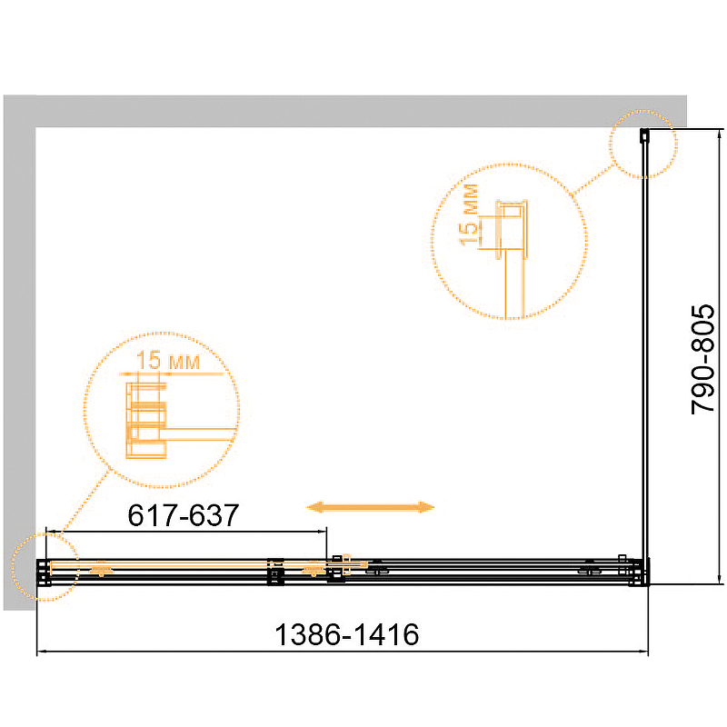 Душевой уголок DUET SOFT-M-AH-1-140/80-C-Cr Cezares