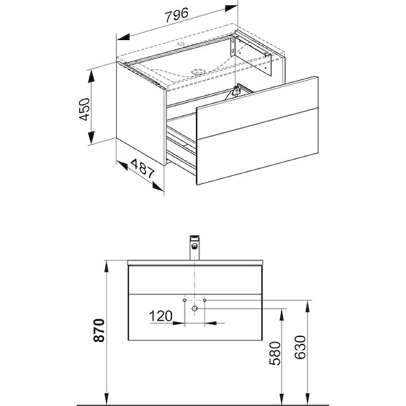 Тумба под умывальник 996х450х487 мм, корпус матовый лак/фасад стекло трюфель 3407014000 Royal Reflex
