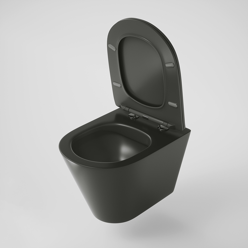 Унитаз подвесной БЕЗОБОДКОВЫЙ черный матовый с тонкой крышкой (480*360*360) GR-4477BMS GROSSMAN