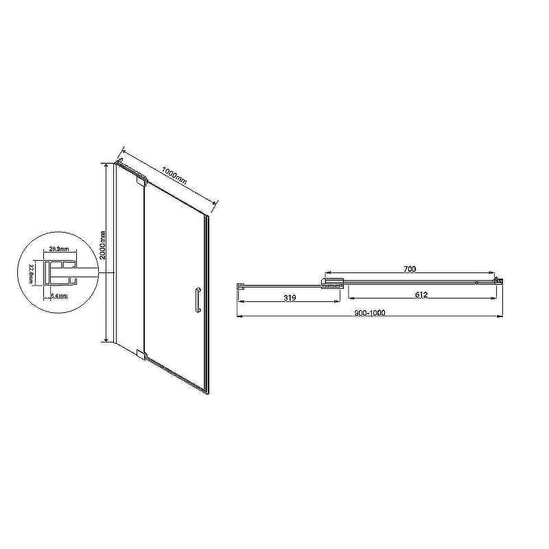 Душевая дверь Extra 900/1000, хром, стекло прозрачное VDP-1E9010CL Vincea