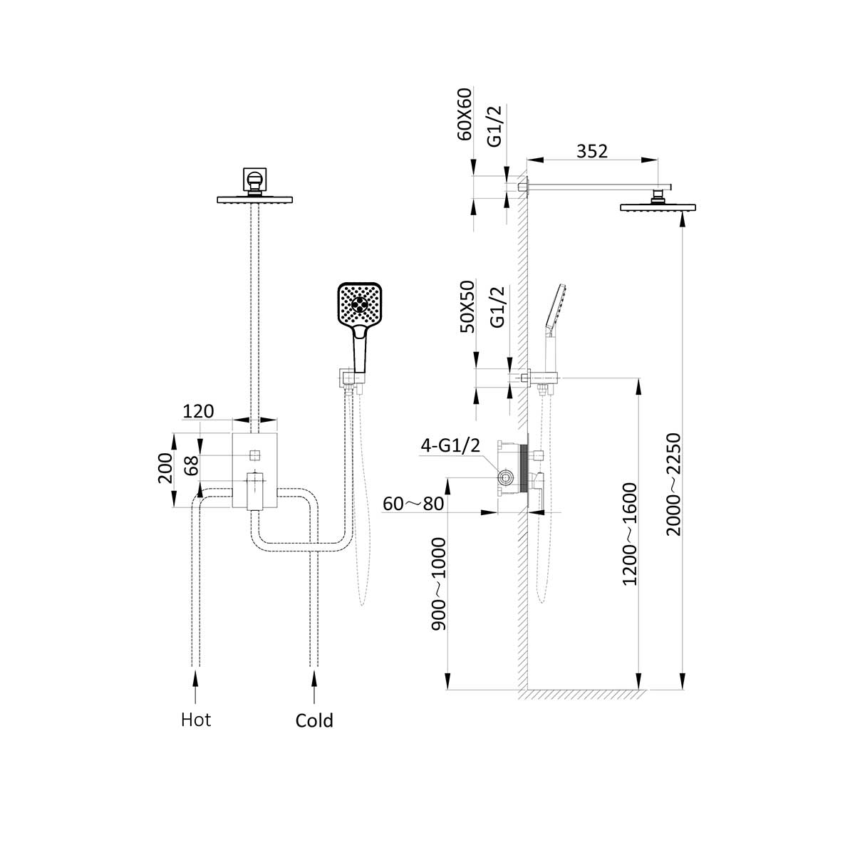 Встраиваемая душевая система Next 3 режима, регулятор давления, хром VSFW-1N1CH Vincea