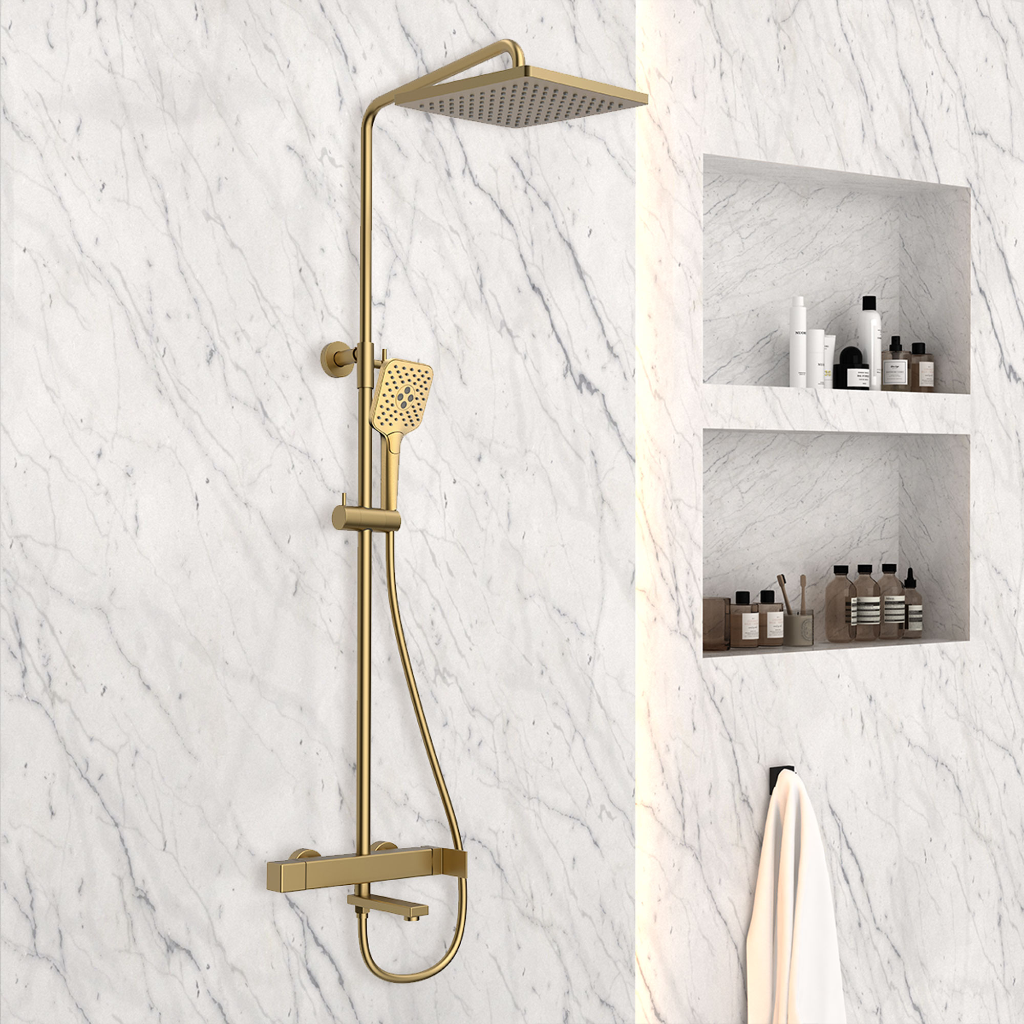 Душевая система Cube с изливом, брашированное золото VSFS-1C1BG Vincea