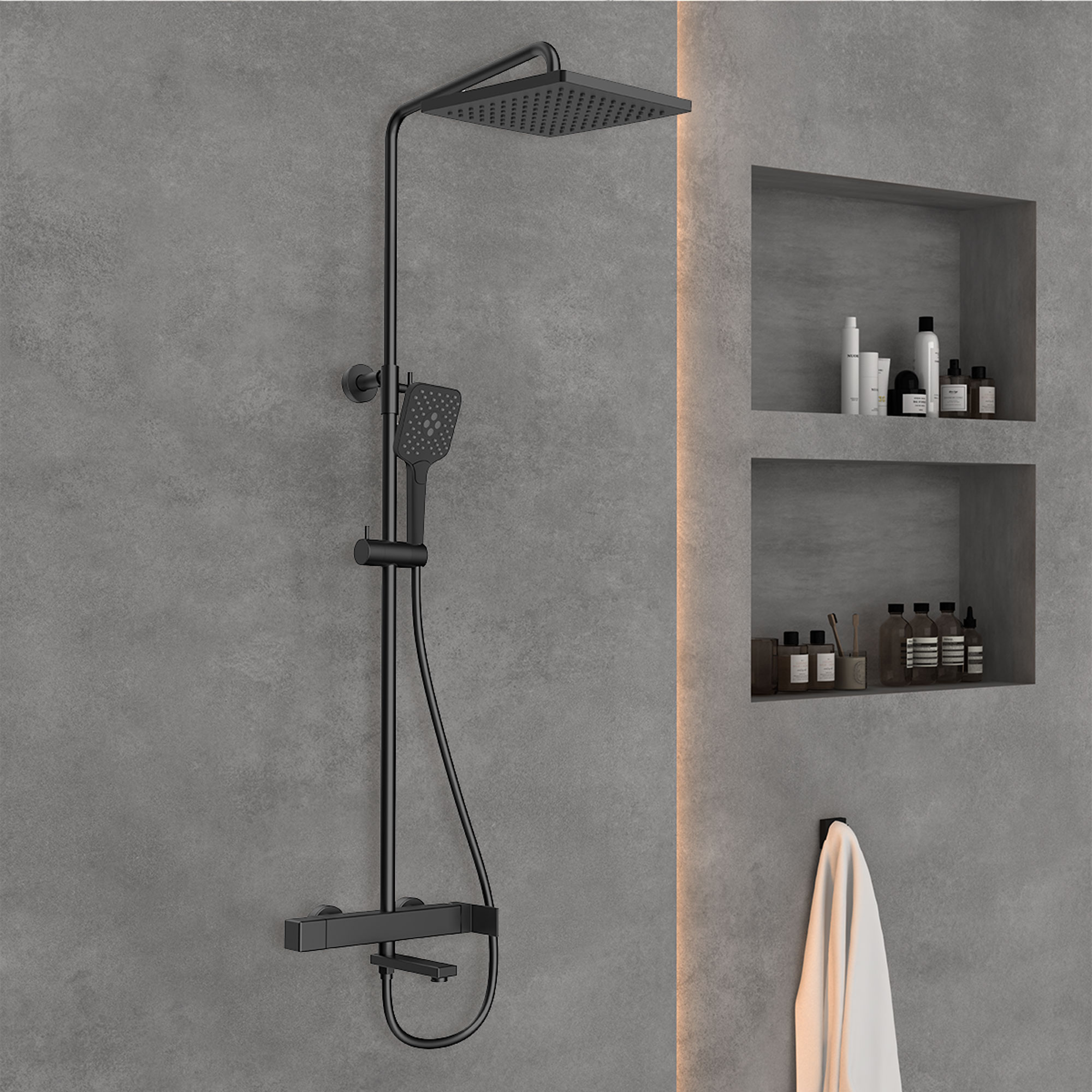 Душевая система Cube с изливом, черный VSFS-1C1MB Vincea