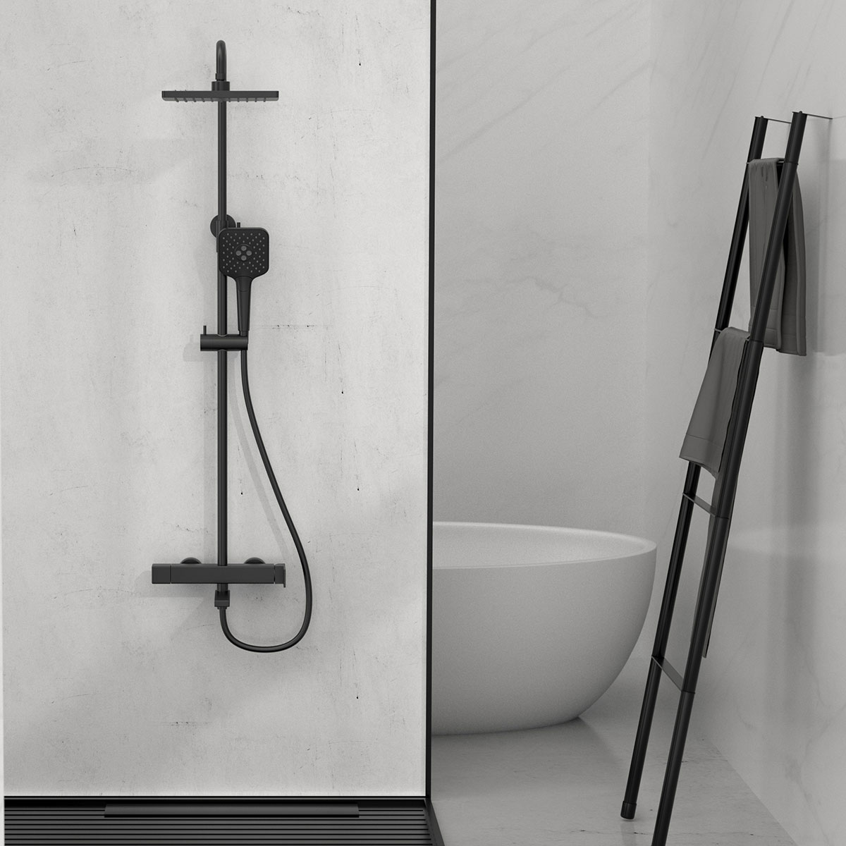 Душевая система Cube с изливом, черный VSFS-1C1MB Vincea