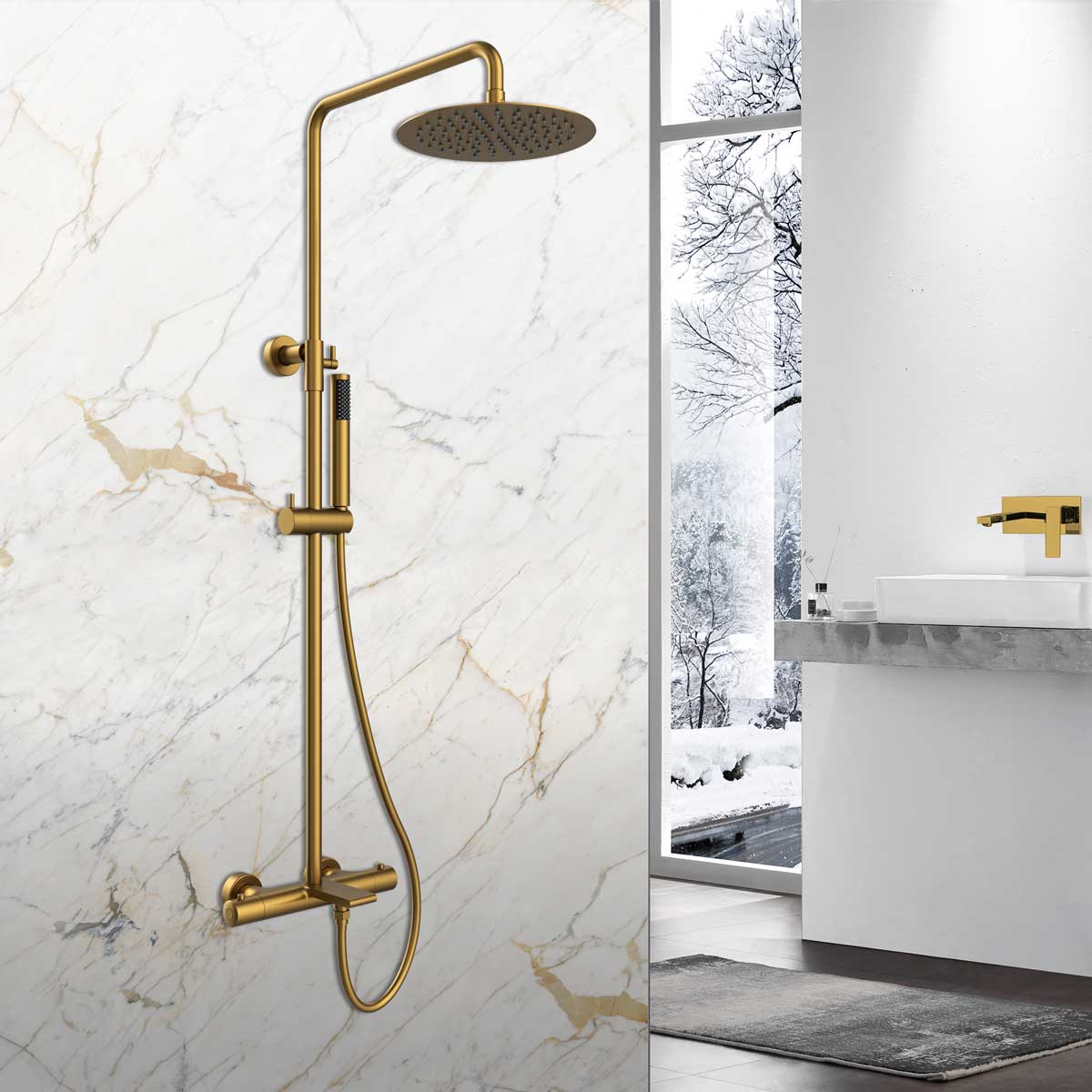 Душевая система Vogue термостат с изливом, брашированное золото VSFS-1V1TBG Vincea