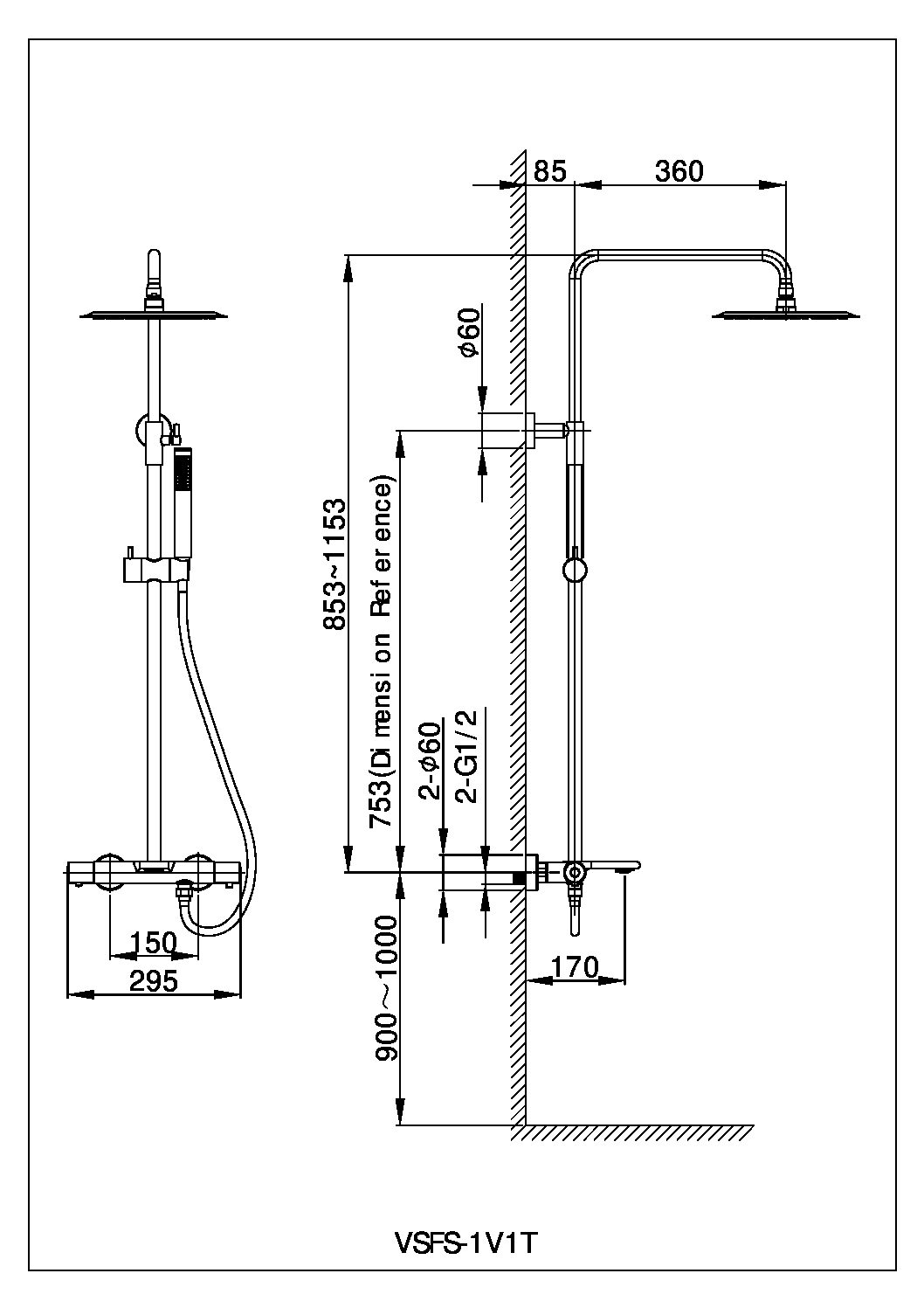 Душевая система Vogue термостат с изливом, 25см верх душ из нерж. стали, черный VSFS-1V1TMB Vincea