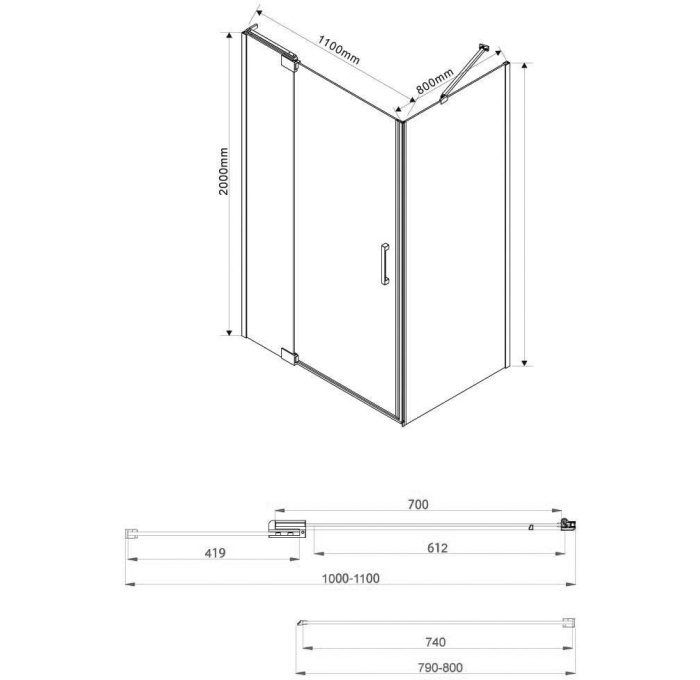 Душевой уголок Extra 100/110х80, черный, стекло прозрачное VSR-1E101180CLB Vincea