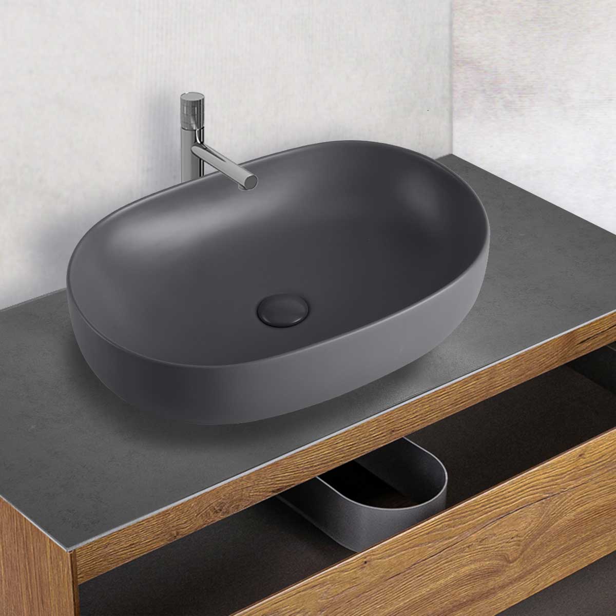 Раковина керамическая 60х41.5х13.5, накладная антрацит матовый VBS-113MA Vincea