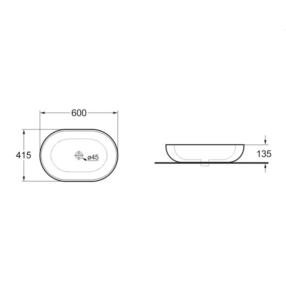 Раковина керамическая 60х41.5х13.5, накладная антрацит матовый VBS-113MA Vincea