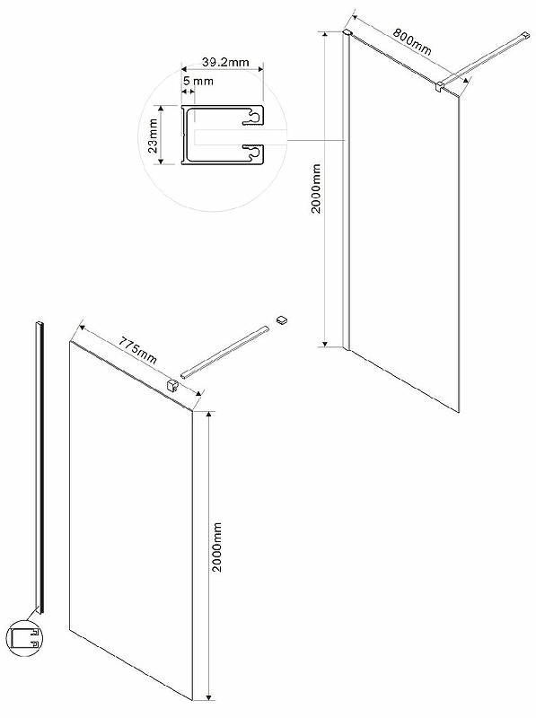 Душевая перегородка Walk-In 80х200, хром, стекло зеркальное VSW-1H80MR Vincea