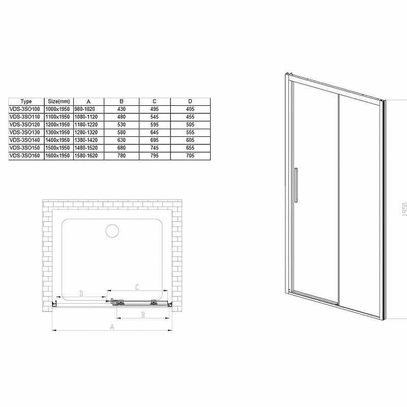 Душевая дверь Soft 110, черный, стекло прозрачное VDS-3SO110CLB Vincea