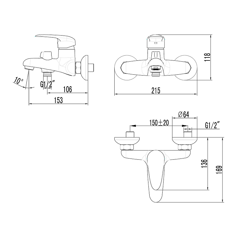Смеситель для ванны PRAMEN LM3314C Lemark