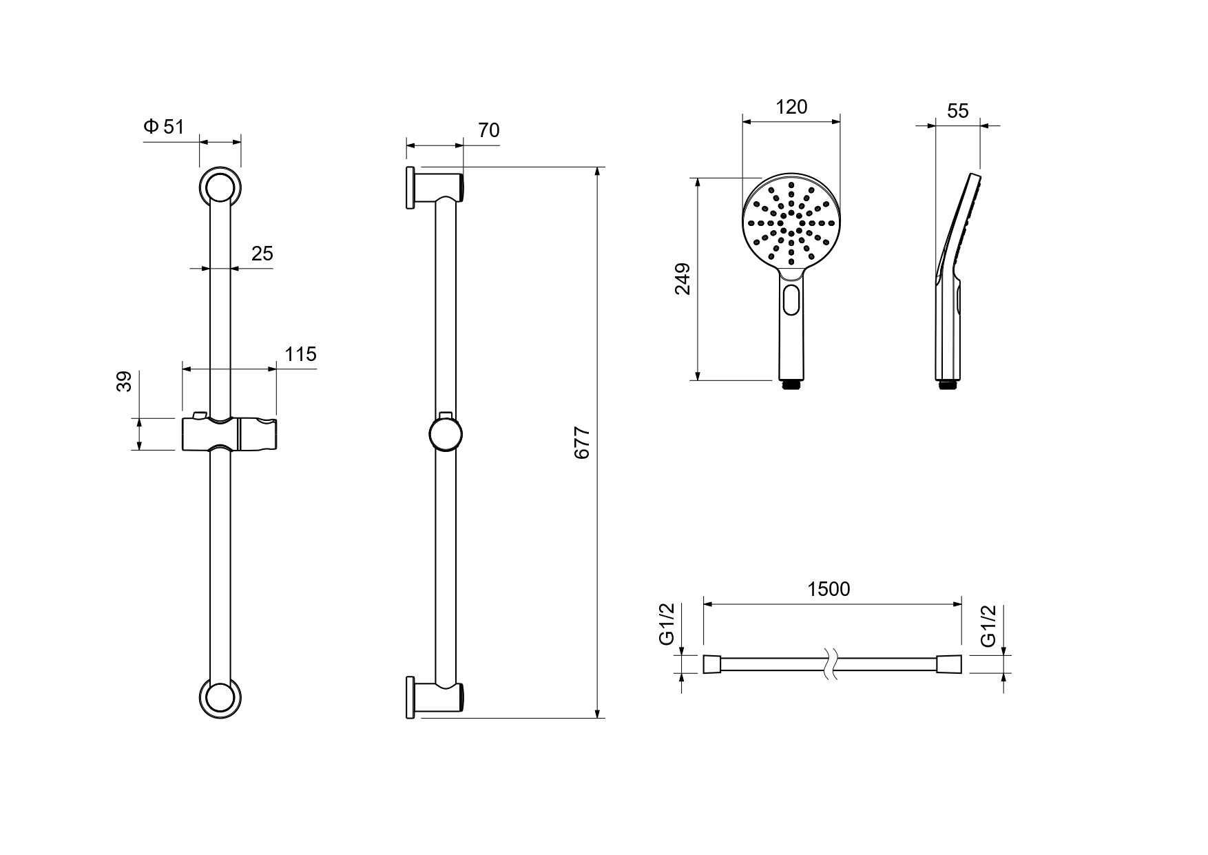 Душевой гарнитур 3jet 65 см Оберон AQ2016BG Aquatek