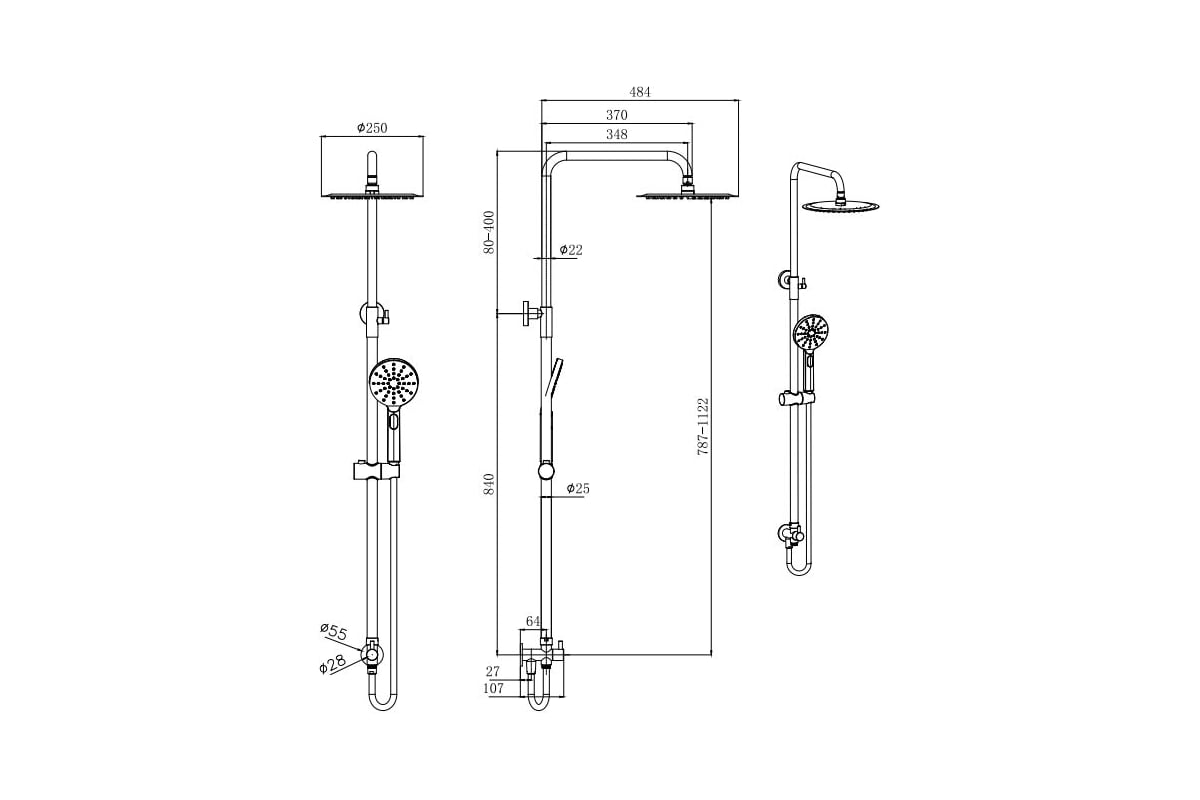 Душевая стойка Вега AQ2046BGM оружейная сталь Aquatek
