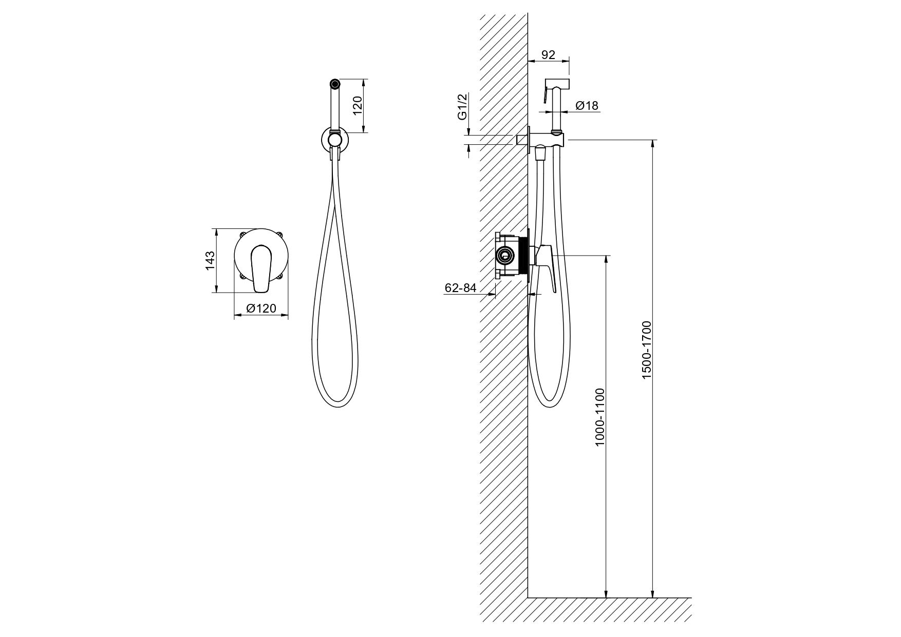 Встраиваемый гигиенический комплект Бетта AQ1119BGM оружейная сталь Aquatek